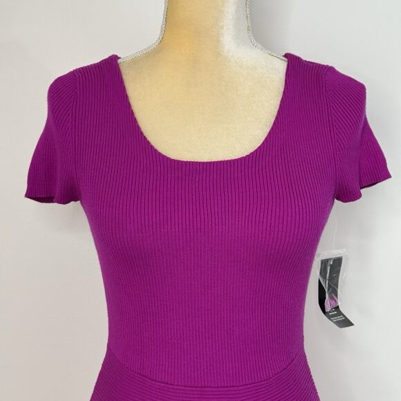 NWT INC International Concept Knit Ribbed Peplum Top Petite Size S Pink Stretch - Picture 3 of 12